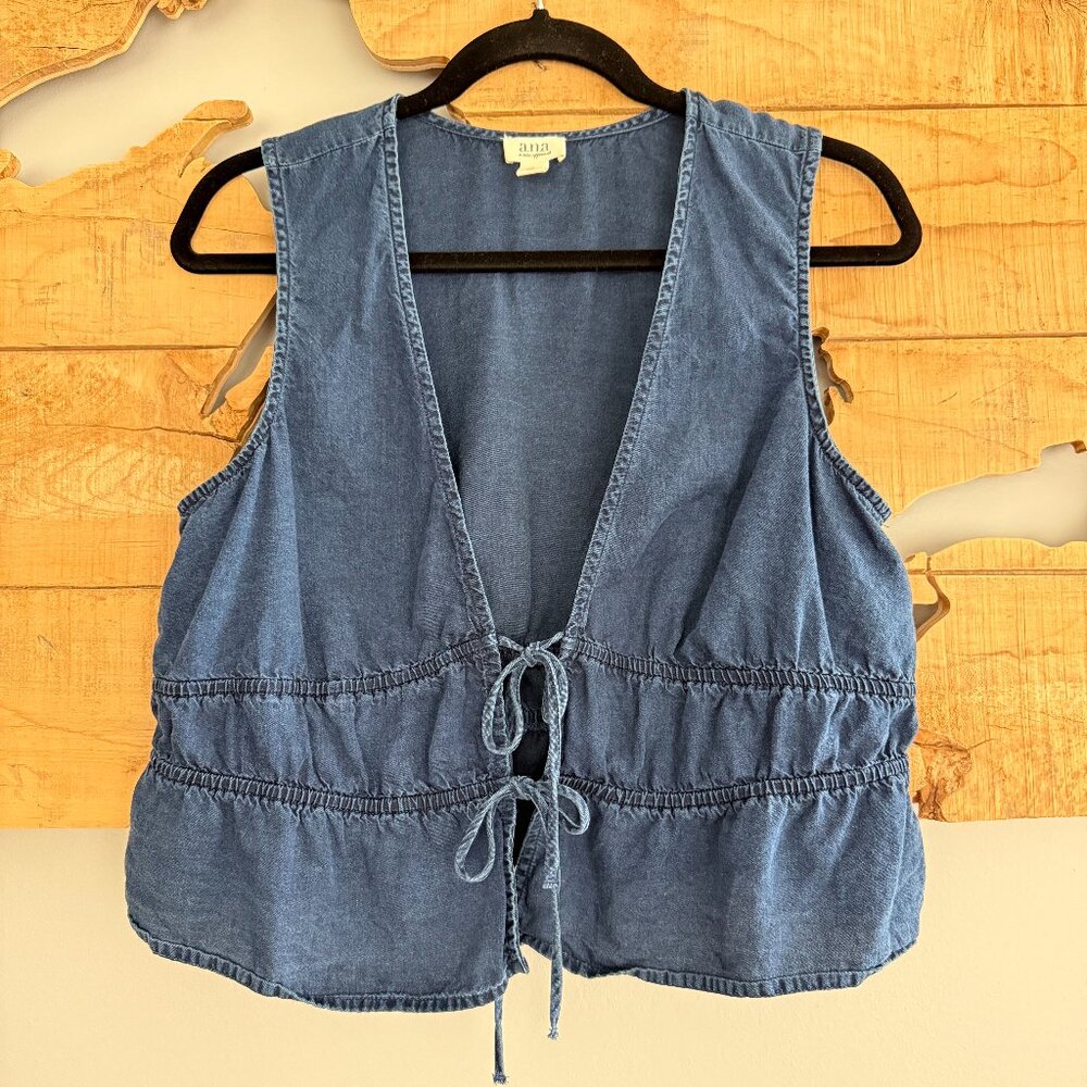 A.N.A. Navy Blue Tie-Front Vest, Women’s, Size Large